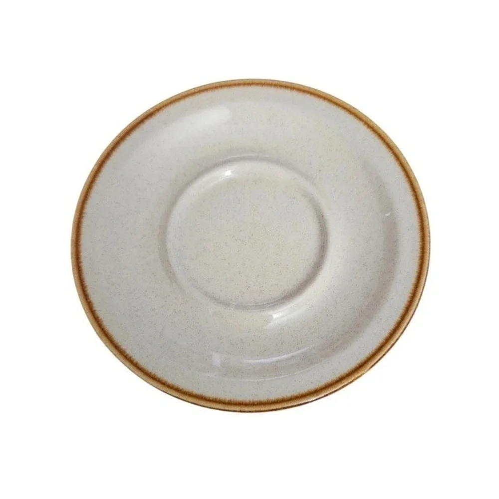 Set 4 Alpine Mountain Stoneware Saucers Japan Speckled Brown Rim